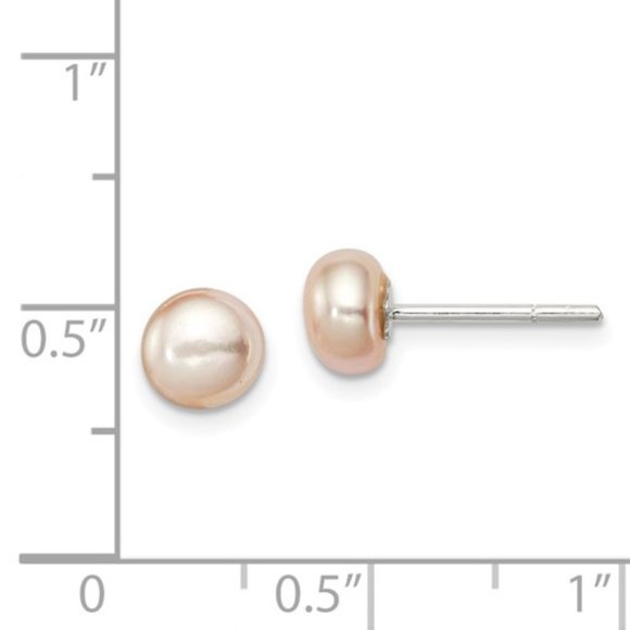 925 Sterling Silver Peach FW Cultured Pearl 5-6mm Button Earrings - Picture 2 of 6